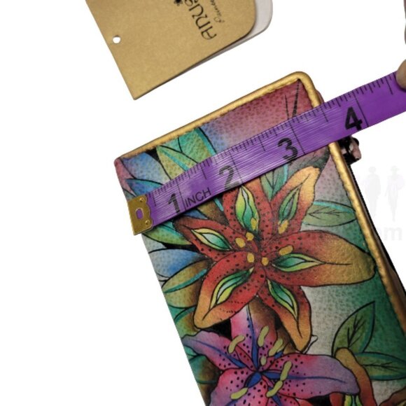 WOMENS anuschka leather hand painted "Luscious lilies" 537-LLY wallet purse - Picture 7 of 8